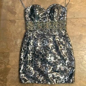 Night Moves sequin strapless mini dress jewel rhinestones sz 8 fits 4-6